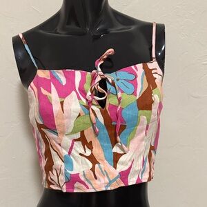 Forever 21 Pink and Brown Leaf Print Crop Top
